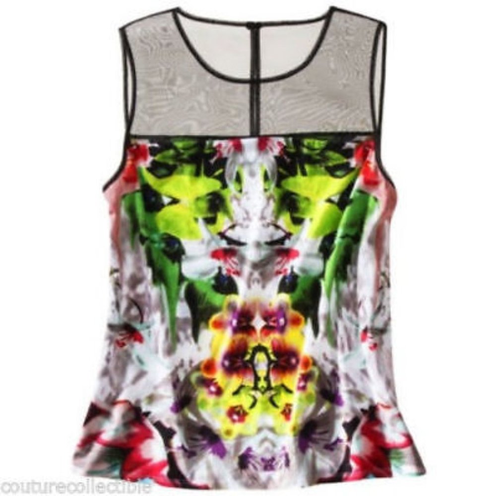 Prabal Gurung Mesh Inset Floral Rockabilly Tank